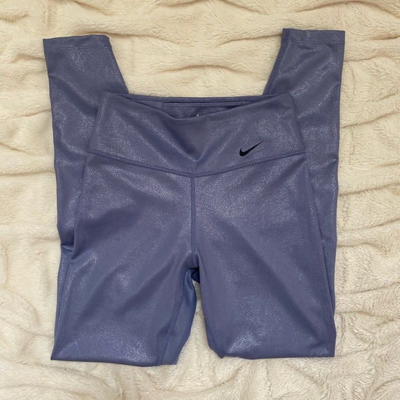 Nike One Sparkle Mid Rise Shimmer Shine 7/8 Leggings lilac/blue sz XS - Picture 2 of 7